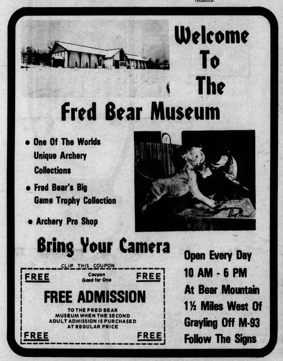 Fred Bear Museum  and Bear Mountain - 1976 Ad